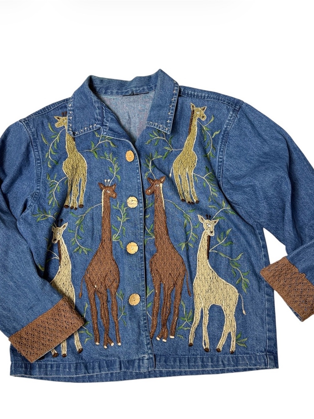 90's Vintage Giraffe denim jacket giraffe embroidery